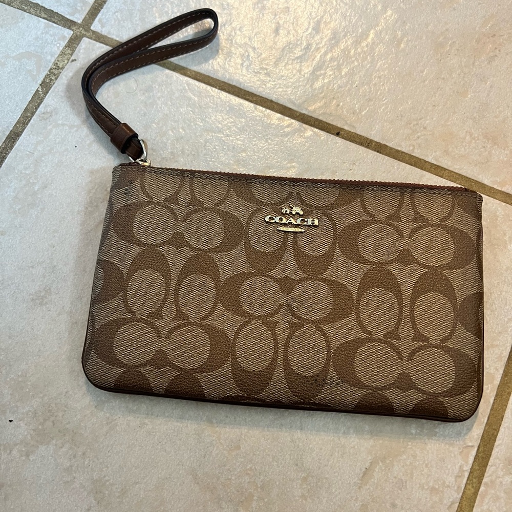 Coach Tan and Brown Signature Wristlet